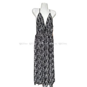 𝅺BLACK Grey Polka Dot Spaghetti Strap Long Maxi Dress- Small Medium